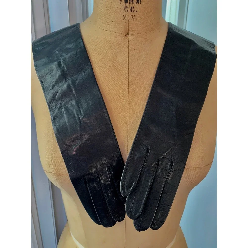 NWOT Vintage Christian Dior Opera Length Black Leather Gloves SZ 6 1/2